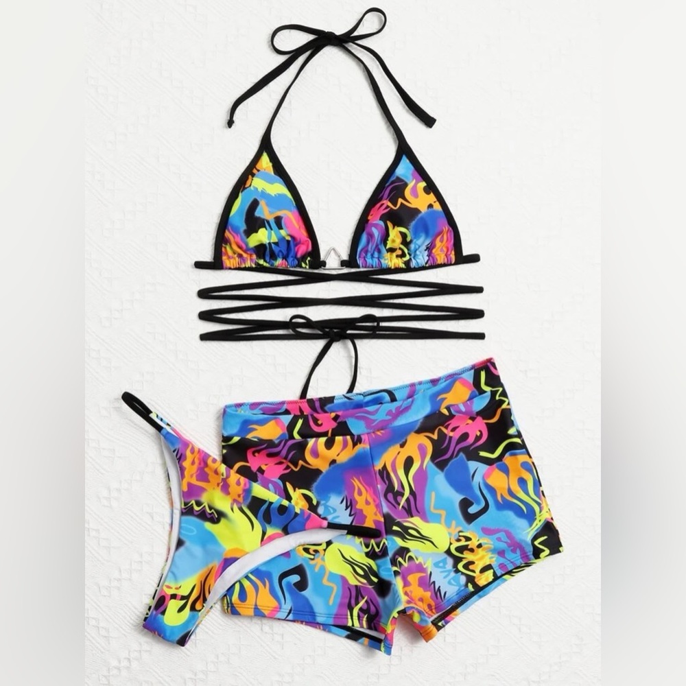 Trippy Flames Rave Outfit/Bikini Set, size L